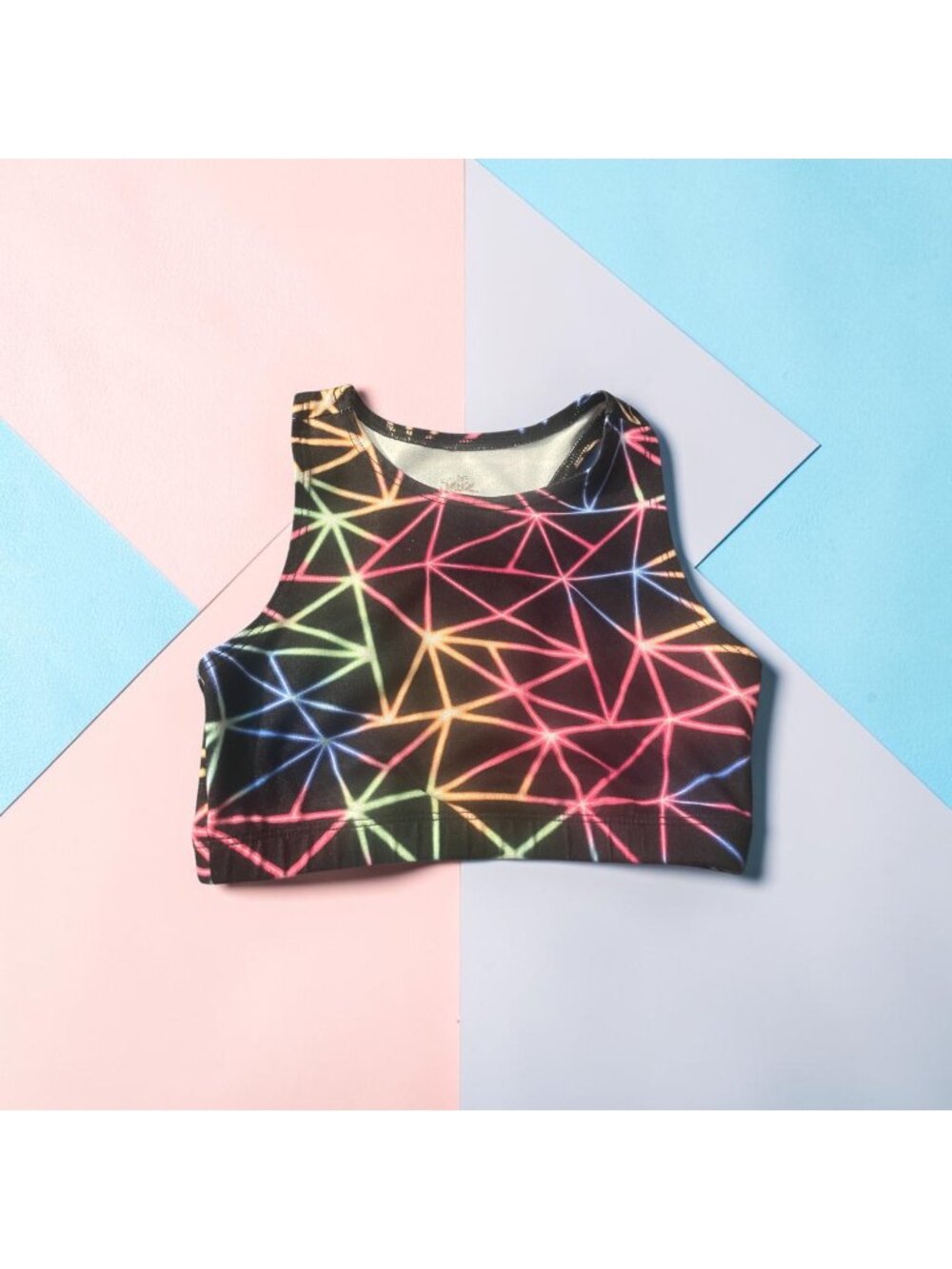 Justice Girls XS 5/6 Neon Geometric Sports Bra Activewear Crop Top